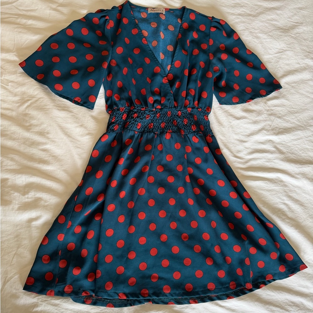 Teal and Red Polka Dot Dress